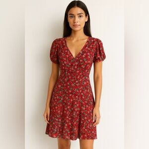 Calvin Klein Red Floral Short Sleeve V-Neck Summer Dress Size 8